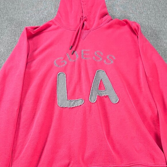 Guess LA Hooded Sweatshirt Men's Medium Pink-ish Red Logo Preppy Casual - Picture 5 of 11